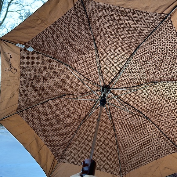 Givenchy Umbrella Spell Out All Over Logo One Touch Parasol Brown Vintage Retro - Picture 7 of 11